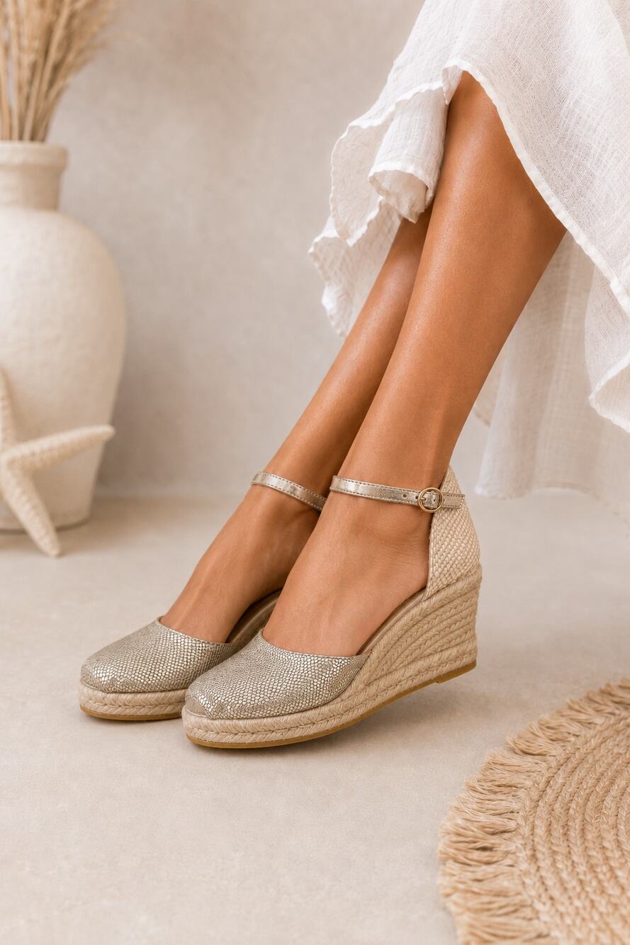 Kanna Gold Platform Espadrille Wedges Sandals Womens 11 Beachy Resort Vacation